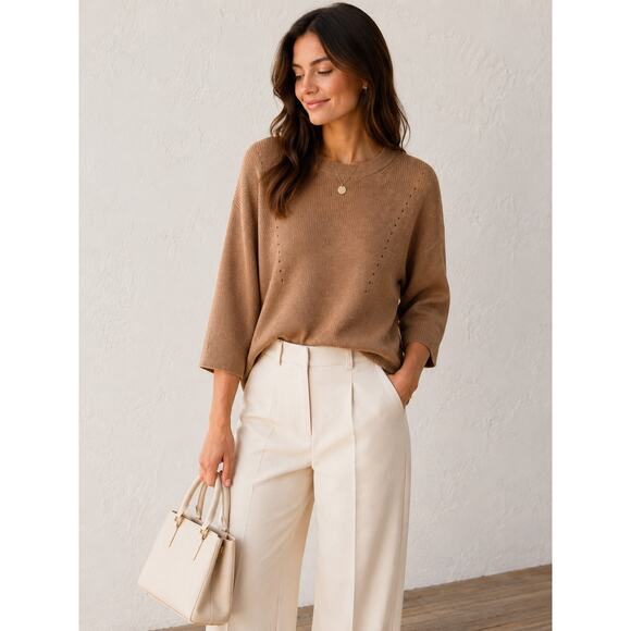 Banana Republic Sweaters - BANANA REPUBLIC 100% Cotton Camel Tan Dolman Sleeve Crewneck Sweater | Small